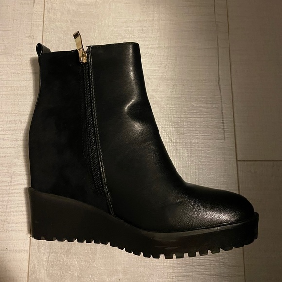 🇬🇧 black leather and suede platform ankle boots ✨ - Picture 2 of 13